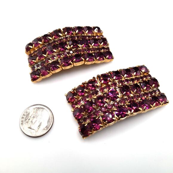 Vintage Purple Rhinestone Shoe Clips, Gold Plated, 1960s - Picture 10 of 10